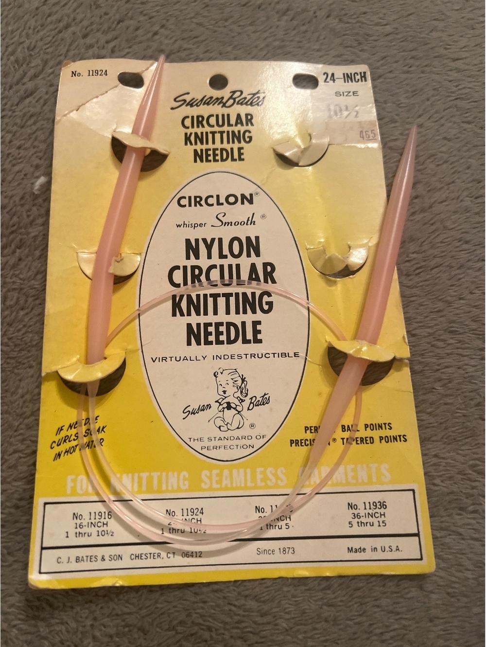 Susan Bates Circlon Nylon Circular Knitting Needle 24-Inch Size 10 1/2